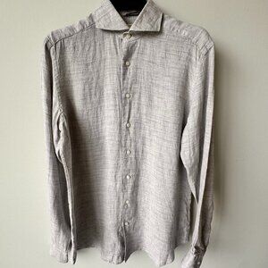 Suitsupply Slim Fit Tessitura Monti Pure Linen Long Sleeve Shirt Light Grey